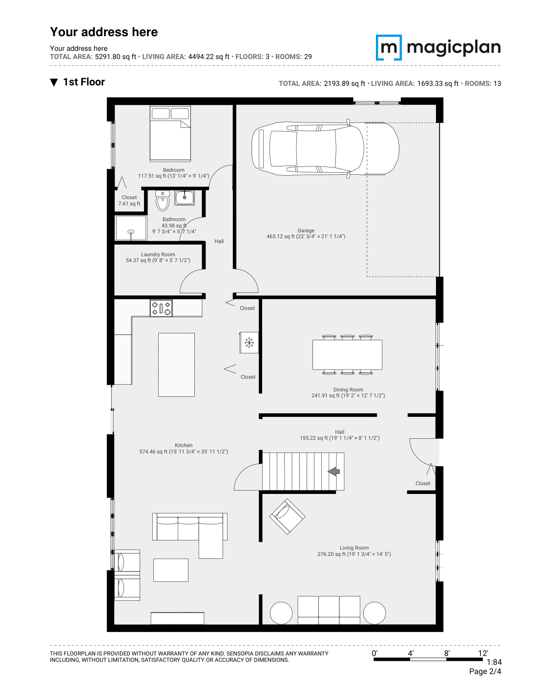 Sample professional floor plan with room dimensions